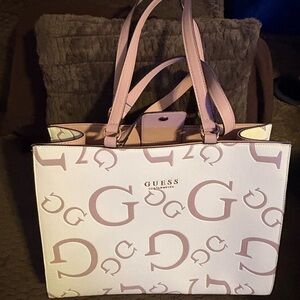 GUESS Light Pink and Cream Tote Bag